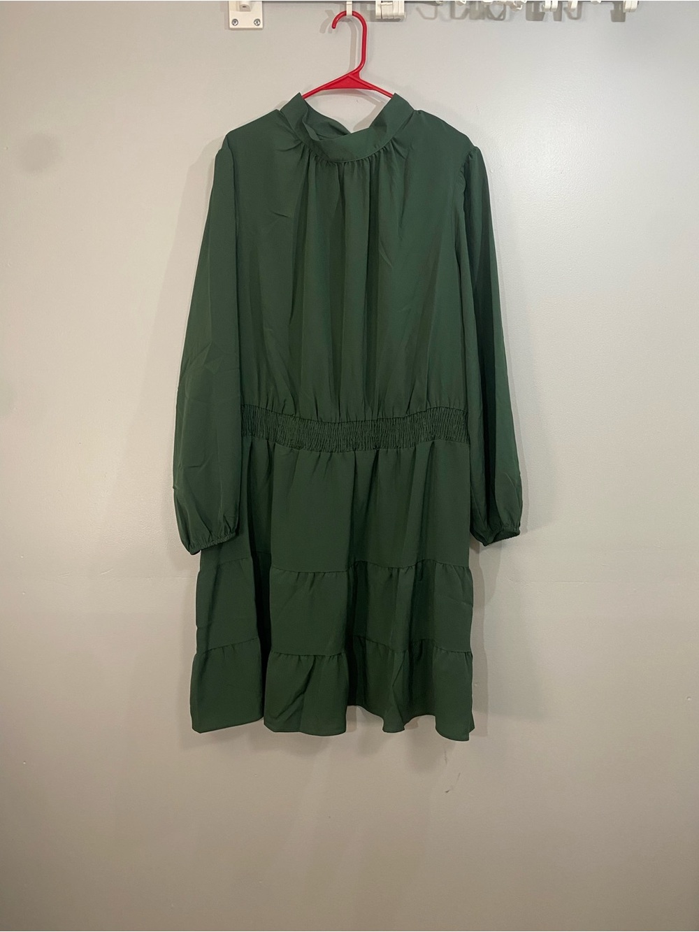 Long Sleeve Forest Green Tiered Dress